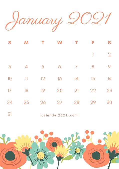 Floral January 2021 Calendar Printable Free Printable Calendar