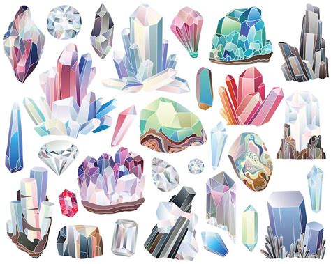 Crystals Diamonds And Minerals Clipart 29 300 Dpi Vector And Etsy