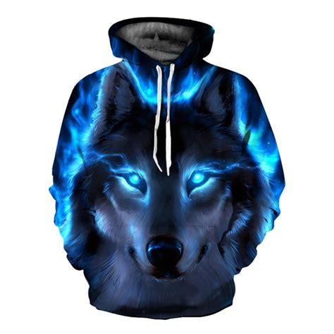 Buy Hot Sales 2018 3d Blue Wolf Hoodies Men Sweatshirt
