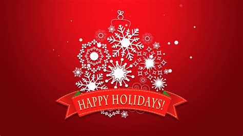 Animated Closeup Happy Holidays Text White Snowflakes On Red