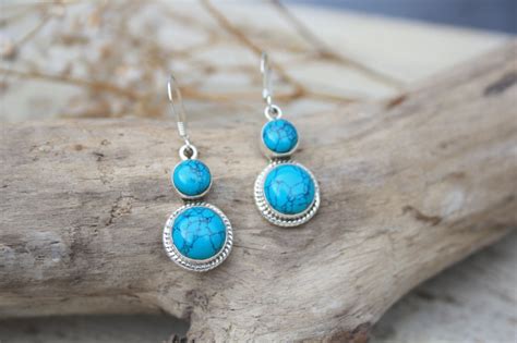 TURQUOISE CABOCHON EARRINGS Sterling Silver Earrings Gemstone