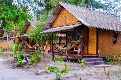 Bamboo Hut Bungalows On The Beach In Thailand Stock Photo Image Of