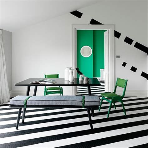 Dining Room With Diagonal Striped Flooring Black And White Flooring