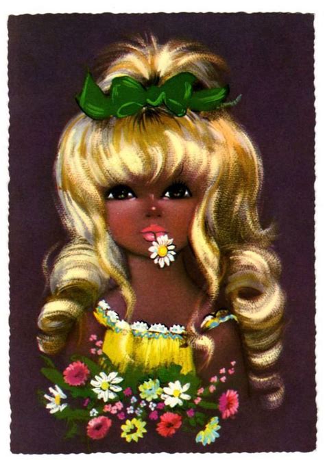 Postcard Vintage Seventies Big Eyed Doll Beautiful Girl With Beautiful