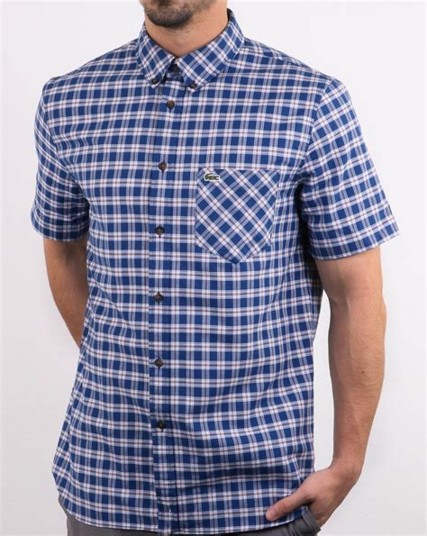 Lacoste Short Sleeve Check Shirt In Inkwell And Iberis Mens Clothing