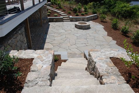 Bluestone fire flagstone granite patio with. Cracked Field stone walls, Irregular Bluestone Patio, fire ...