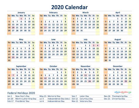 12 Month Calendar On One Page 2020 Printable Pdf Excel Image All In