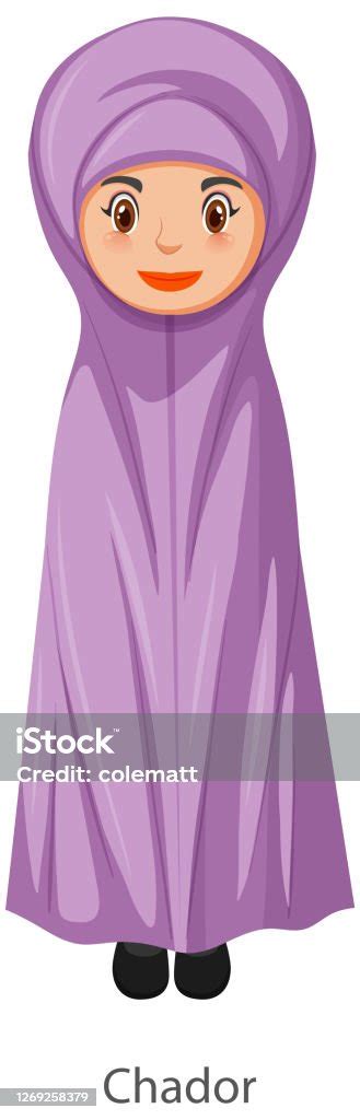 A Woman Wearing Chador Islamic Traditional Veil Cartoon Character Stock Illustration Download