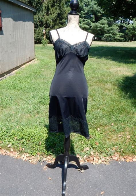 Vintage Black Lace Slip Sexy Nightgown Van Raalte Ful Gem