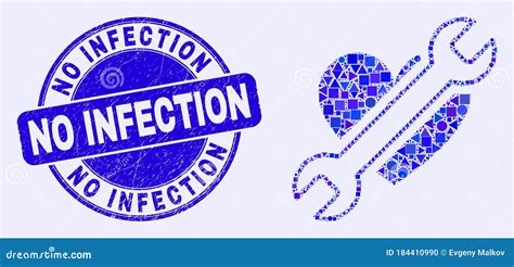 Blue Grunge No Infection Stamp And Repair Heart Mosaic Stock Vector