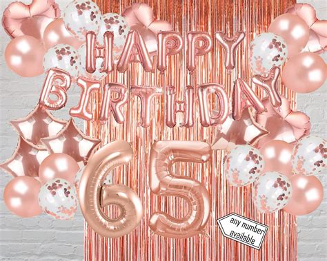 Happy 65th Birthday Rose Gold Balloon Banner Photo Booth Etsy Uk