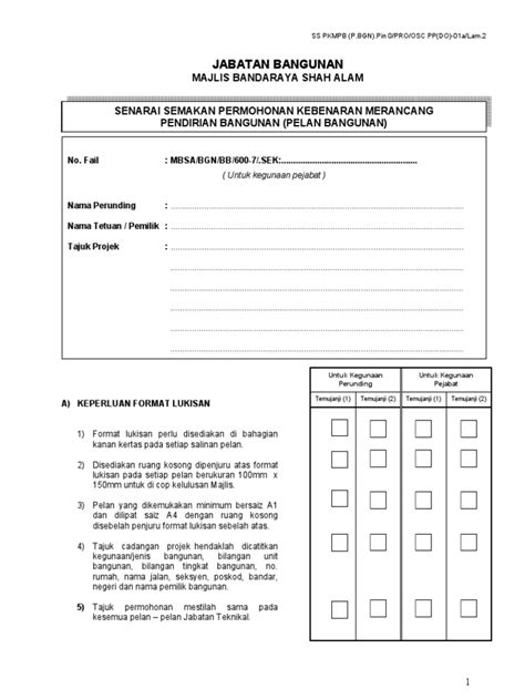 Notis memulakan / penyambungan semula kerja. Borang B Mbsa Jabatan Bangunan