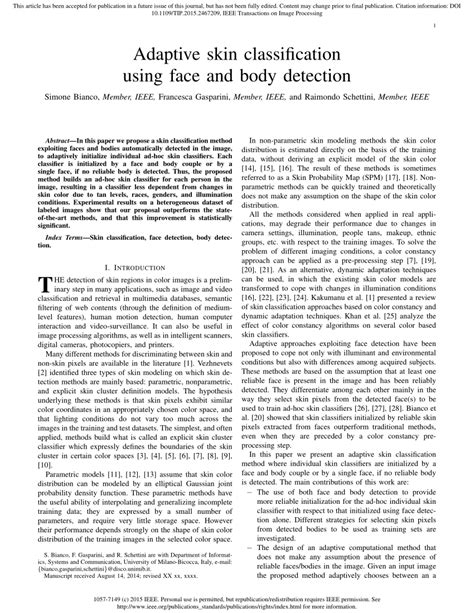 pdf adaptive skin classification using face and body detection