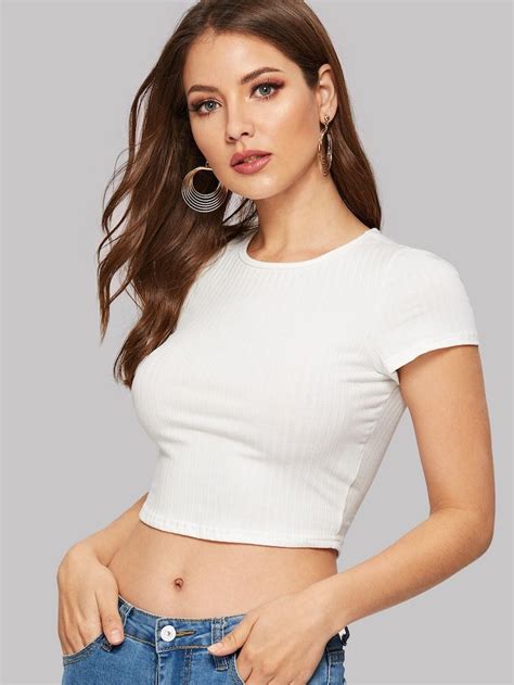 Shein Form Fitting Ribbed Cropped Tee Slim Fit Crop Top Cropped