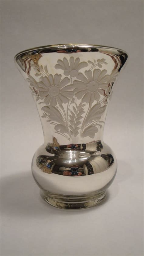Antique Mercury Glass Vase Hand Blown An Hand Painted