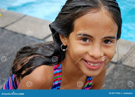 Cute Little Hispanic Girl By The Pool Stock Photo Image Of Hispanic