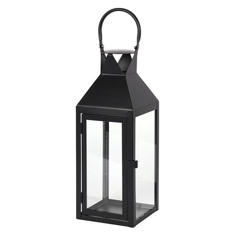 Large Satin Black Candle Lantern Metal Glass Panes Etsy