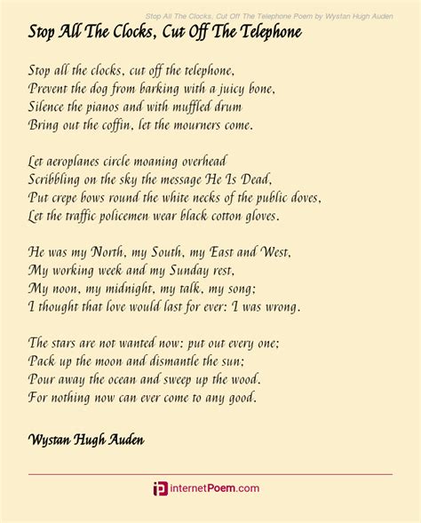 😝 Poem By Wh Auden Stop All The Clocks Stop All The Clocks By W H