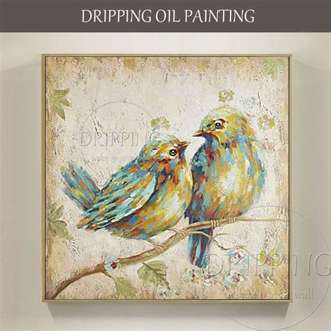 Excellent Artist Hand Painted Modern Painting Double Birds Oil Painting On Canvas Double Birds