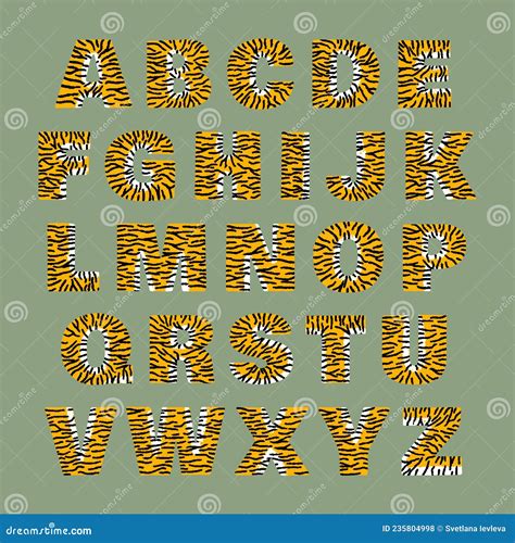 Tiger Alphabet Of Bold Orange Letters With Transparent Stripes Vector