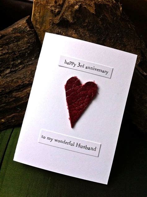 3rd Wedding Anniversary Card Leather Traditional T Handmade Etsy