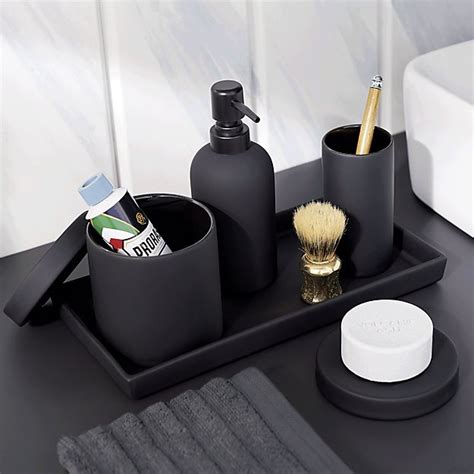 Browse our selection of shower curtains, rugs, bathroom d?cor, and more. rubber coated black bath accessories | CB2