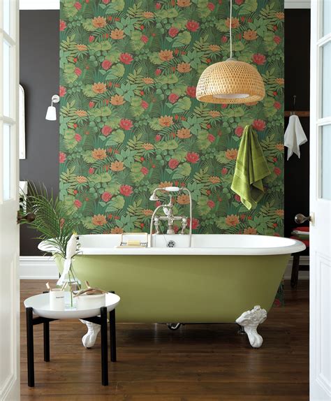 11 Bold Print Wallpapers We Love Green Bathroom Tropical Bathroom