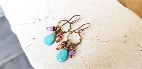 Multi Color Chandelier Earrings Copper Circle Wire Wrapped Etsy