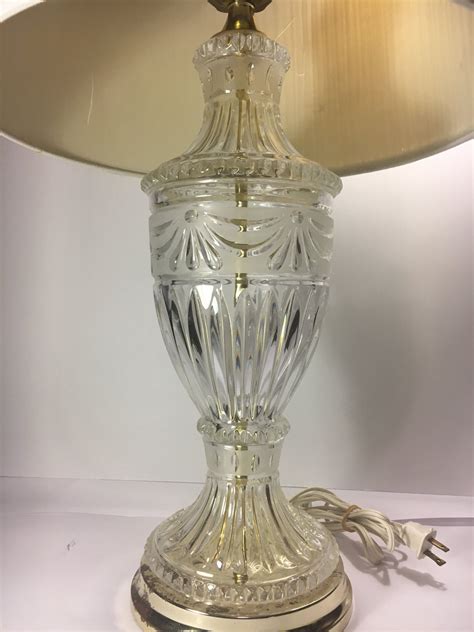 Vintage Rare Urn Clear Table Lamp Frosted Cut Crystal Glass Brass Accent Table Lamp Urn Shape