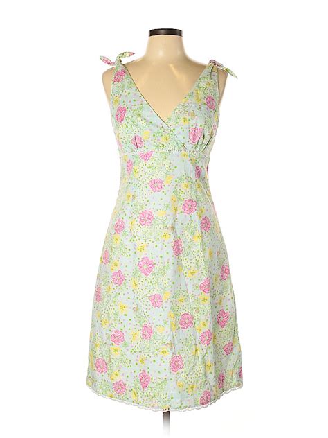 Lilly Pulitzer 100 Cotton Floral Blue Casual Dress Size 10 76 Off