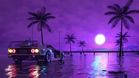 Retro Wave Sunset And Running Car Wallpaper Hd Artist 4k Wallpapers