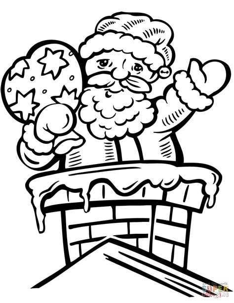 Now, who will help santa? Santa in the Chimney coloring page | Free Printable ...