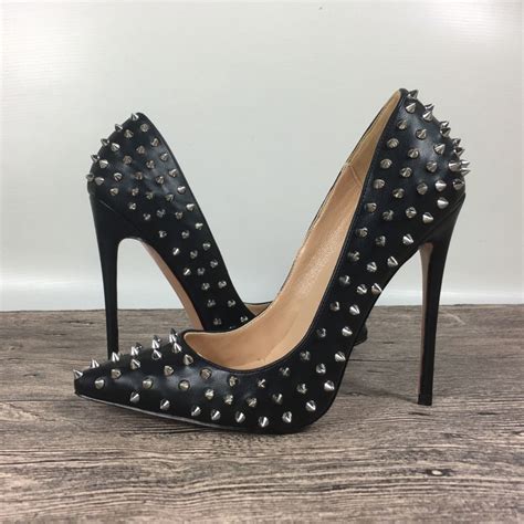 new women s black high heeled rivet shoes exclusive patent brand pu leather ms 10cm 12cm female