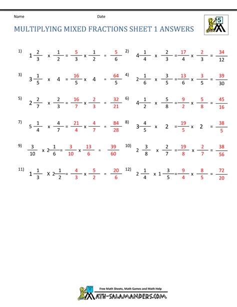 Multiplying Mixed Numbers Worksheet With Answer Key
