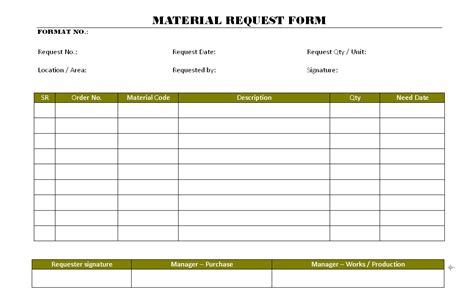 Excel forms, or userforms, can be used to collect information from a user, validate it, then enter that data into your worksheet. Material Request Form format | Samples | Word Document ...