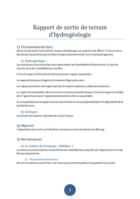 Rapport De Sortie Dhydrogéologie