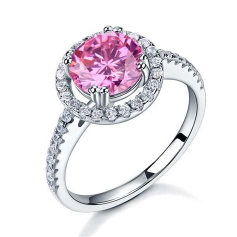 2 Carat Fancy Pink Created Diamond 925 Sterling Silver Halo Ring With Images Silver Halo