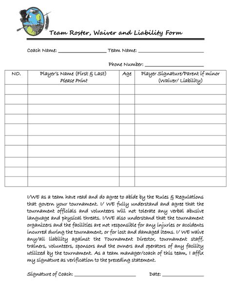 Team Roster Waiver And Liability Form Fill And Sign