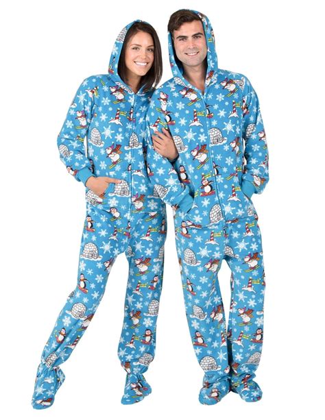 Footed Pajamas Winter Wonderland Adult Hoodie Fleece Onesie Adult