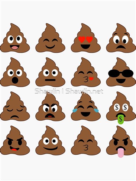 Set Of Cute Poop Happy Poop Emoji Emotional Piles Of Poop Sticker For