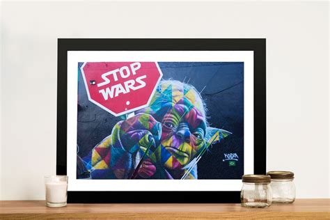Yoda Says Stop Wars Art Print On Canvas Framed Art Australia