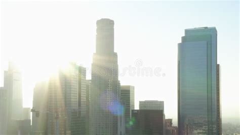 Aerial Backing Up From Downtown Los Angeles California Skyline With