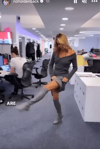 Amanda Holden Flashes Her Thighs As She Dances Around The Office In A Skirt Thats Cheekily