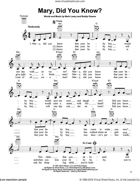 The easy piano duet arrangement of the contemporary christmas carol mary, did you know provides piano students (late beginner to intermediate) the opportunity to play, pray, and enjoy well crafted sacred music for recitals, prayer services and church/school liturgies. Greene - Mary, Did You Know? sheet music for ukulele PDF