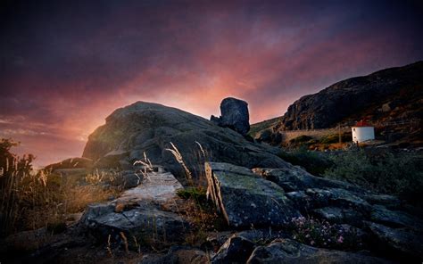 Wallpaper Landscape Sunset Night Rock Nature Sky Snow Sunrise