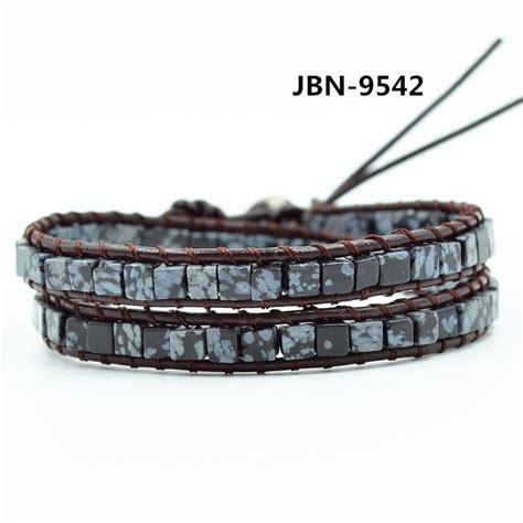 Handmade Natural Stone Strands Leather Wrap Bracelet Beaded Bangle