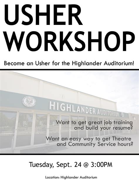Usher Workshop Flyer Highlander Auditorium