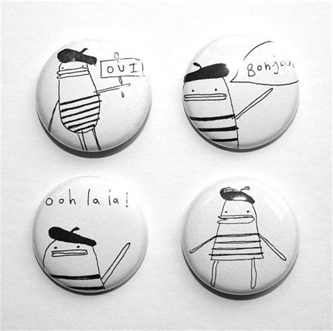 Pin Button Badge Set Of Four Oui Bonjour Ooh La La Etsy Pin Button