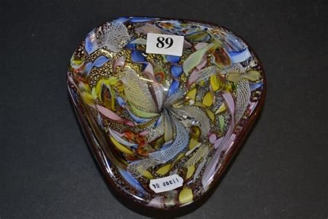 Multi Coloured Latticino Swirls Murano Glass Shallow Bowl Venetian Murano Glass