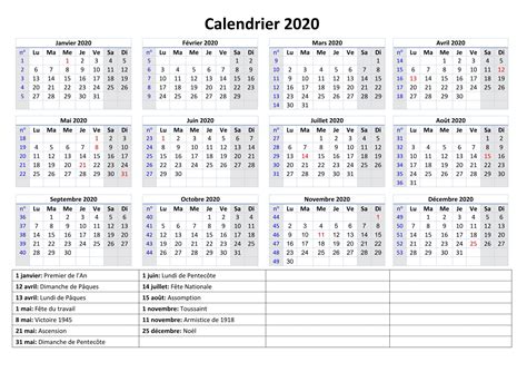 Imprimable Gratuit Jours 2020 Calendrier Vacances Pdf Excel